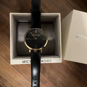 Michael Kors black leather band watch
